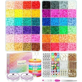 Paodey 12000 Pcs Clay Beads for Bracelet Making, 48 Colours 3 Boxes, Jewellery Making Kit Polymer Spacer Preppy Heishi Beads and Elastic Strings