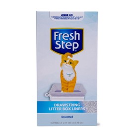Fresh Step Drawstring Cat Litter Box Liners, Unscented - Kitty Litter Bags for Rectangle or Oval Large Litterboxes, Size Jumbo, 36" x 19" - 15 Count - 12 Pack