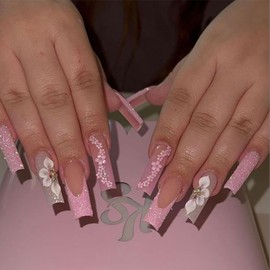 ITPOYOL 3D Flower Nail Art Charms Pink Orange Nail Charms for Acrylic Nails Gold Silver Pearls Nail Supplies Rhinestones Spring Blossom Gems Nail Accessories for Women DIY Nail Decorations Design