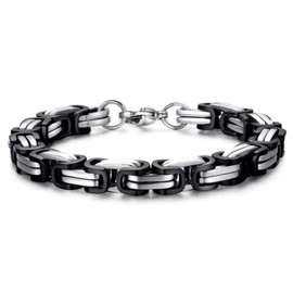 PINK TOWN Stainless Steel Rectangle Woven Link Chain Bracelet for Men Women 8mm Wide Cuban Link Figaro Chain Bracelet Chunky Stainless Steel Link Chain Bracelets Jewelry (Black 7in(18CM))