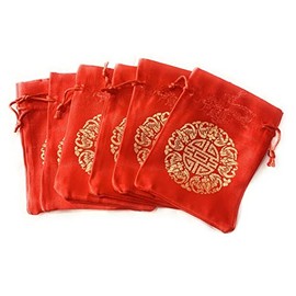 Caprilite 6 x Chinese Red Jewellery Drawstring Bag Wedding Favour Pouches Gift Bags Set UK