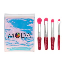 MODA Mini Pink Glitter Eye 5pc Makeup Brush Kit – Travel-Size Brushes with Soft Vegan Filaments