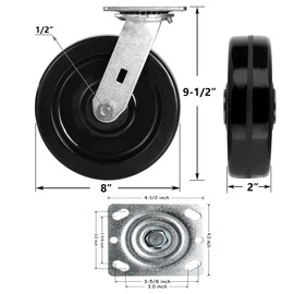 SYRATION 8"x2" Phenolic Wheel Top Plate Swivel Caster with Roller Bearing Capacity Up to 6000lbs (4 Swivel)