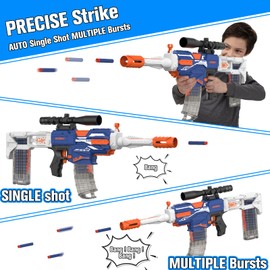 Automatic Toy Gun with Tactical Vest Set, 150 Darts, IR, Scope and Flashlight, Detachable Stock & Dual Fire Modes | Rechargeable Electric Toy Gun for Kids Ages 8-12, Birthday & Xmas Gifts