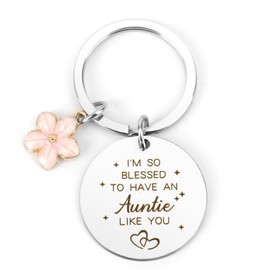 Aunt Keychain Auntie Birthday Gifts from Nephew Niece Easter Mothers Day Gift for Auntie Woman Pink Flower Cute Gifts for Women Best Aunt Ever Key Chain Accessories Unique Christmas Stocking Stuffers