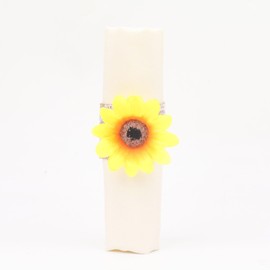 AEKAO 12 Pcs Napkin Rings with Artificial Sunflower for Christmas Farmhouse Wedding Home Dining Table Party Decoration