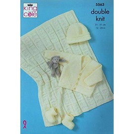 King Cole 5563 Knitting Pattern Baby Cardigan Hat Bootees and Blanket in Big Value Baby DK Cream
