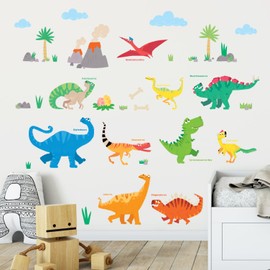 DECOWALL DS-8032 Colorful Dinosaur (Small) Wall Sticker Decor Kindergarten Nursery Kids Room DIY Wall Decal Wall Art Sticker Boy Girl Teens Kids Bathroom Decor Vinyl Bedroom Teen Kids Wallpaper
