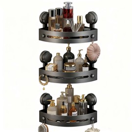 JORMEY Corner Shower Rack - Three-Piece No-Drill Corner Shelf Set, Wall-Mounted Bathroom Storage Rack, Suitable for Bathrooms and Kitchens, with Drain Hole and Removable Plastic Shelves(3pcs)