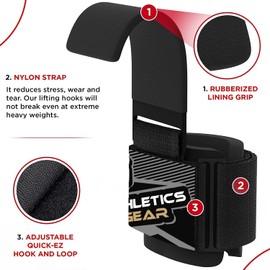 Heavy Duty PRO Weight Lifting Hooks Straps (Pair) - Weightlifting Gloves for Power Lifting Deadlifts Wrist Wrap Support Workout (Wide Hook)