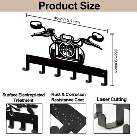MAYJOYDIY Motorcycle Metal Key Hook Racing Scooter Coat Rack Wall Mounted 15.7×9.8inch Art Wall Decor Key Holder Organizer Rack with 6 Hooks for Gift Coats Hats Towels Bags Hanging