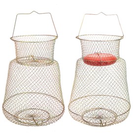 codree 2 Pack Floatable Galvanized Steel Wire Fish Baskets, Collapsible Floatable Wire Fishing Baskets, Portable Fishing Net Basket, Robust and Easy to Use
