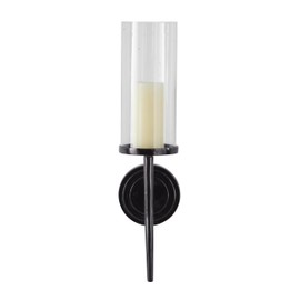 Deco 79 Aluminum Metal Wall Sconce Single Candle, 6" x 7" x 23", Black