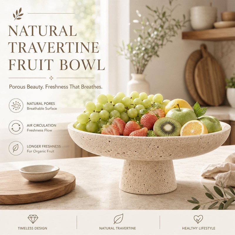 Natural Travertine Fruit Bowl for Kitchen Counter 10.2"