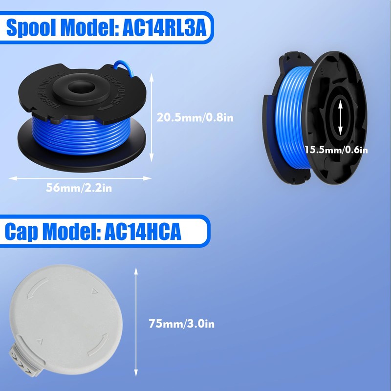 AC14RL3A String Trimmer Replacement Spool Line 0.065 Inch for Ryobi