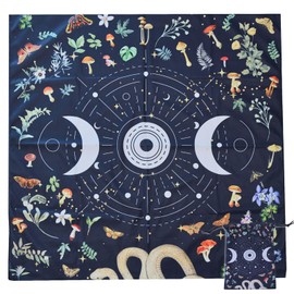 GLOBLELAND Snake Mushroom Tarot Cloth and Bag 30In Moon and Star Thick Velvet Fabric Tablecloth Moth and Butterfly Tarot Card Bag for Divination Tarot Card Wiccan Room Bar Home Wall