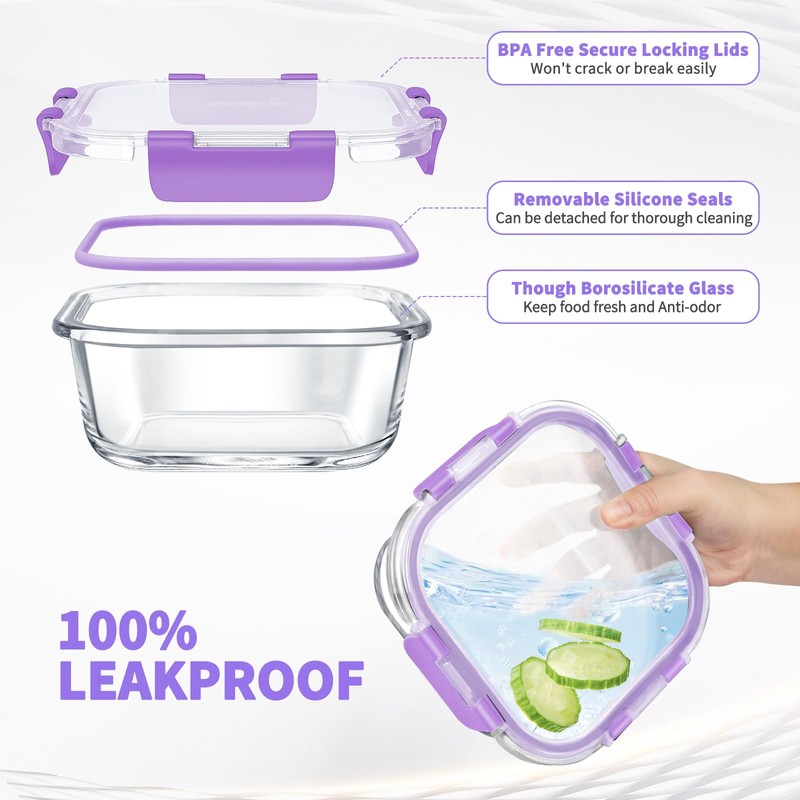 34pcs Glass Food Storage Containers with Lids Set, Airtight Glass
