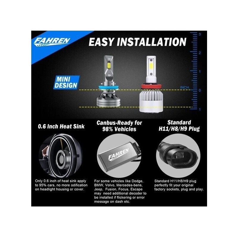 Fahren 🚗Fahren H11/H9/H8 LED Headlight Bulbs, 20000LM 600% Super Bright