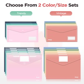 Sooez 5 Pack Plastic Envelopes, Plastic File Folders, Clear Folders for Documents Trendy Colors, Super Heavyweight Document Holders, Storage Pouches, File Envelopes for School Office Supplies