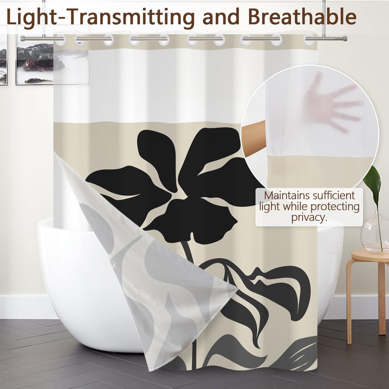 NAEMBCU Abstract No Hook Shower Curtain with Liner 71 x