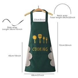 DILLMAN Women Kitchen Apron with Hand Wipe Pockets，Big Pocket,Hand-wiping, Waterproof for Cooking Baking (GREEN)