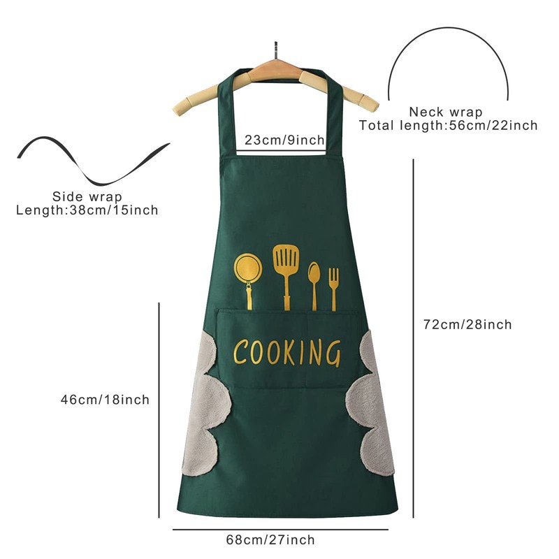 DILLMAN Women Kitchen Apron with Hand Wipe Pockets，Big Pocket,Hand-wiping, Waterproof