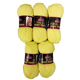 500 g Seta Lux Wool, 5 x 100 g Silky Touch Knitting Yarn 100% Exoline Silky Super Soft (Yellow 205-19)