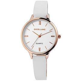 Excellanc 1900165 Women's Watch Faux Leather Strap Pin Buckle Analogue Quartz, White, Strap.