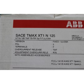 ABB TMAXXT1N125 TMAX XT1 N  125 70-700 3 POLE 70A SACE CIRCUIT BREAKER  NEW