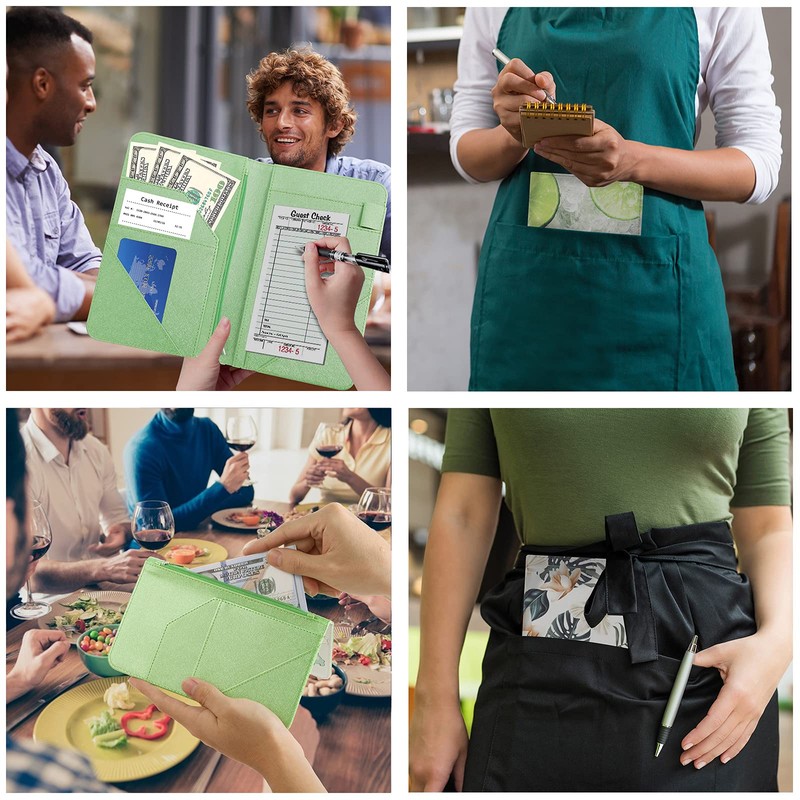Server Book with Zipper Pocket,Waitress Book Wallet Notepad-Leaves