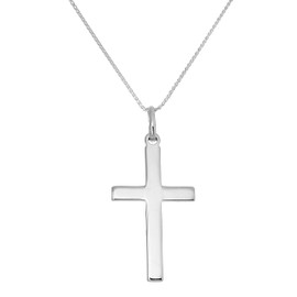 Large Plain Sterling Silver Cross Pendant on 22 Inches Chain