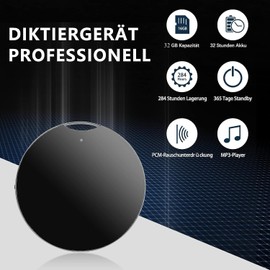 QZTCAMERA 32 GB runder Sprachrecorder mit Wiedergabe und OTG-Funktion, 388 Stunden Aufnahme und 32 Stunden Akkulaufzeit, Mini-Recorder für Unterricht, Interviews, Besprechungen