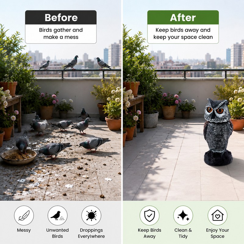 Owl Decoy for Bird Deterrent – Shake Head Garden Scarecrow