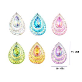 Heiolox 50 Pcs Resin Colorful Drop Peacock Eye Flatback Rhinestone, MM Water Drop Flatback Resin,for Bags, Clothe,Shoes, Wedding DIY Decorative Crafts (White)