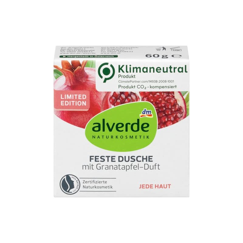 alverde Natural Cosmetics Solid Shower Gel with Pomegranate Fragrance, 60