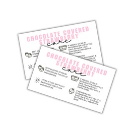 Chocolate Covered Dipped Strawberry Care Instruction Cards | 50pk 2x3.5” Dessert Loyalty Strawberries Template Editable DIY Cookie Valentine’s Packaging