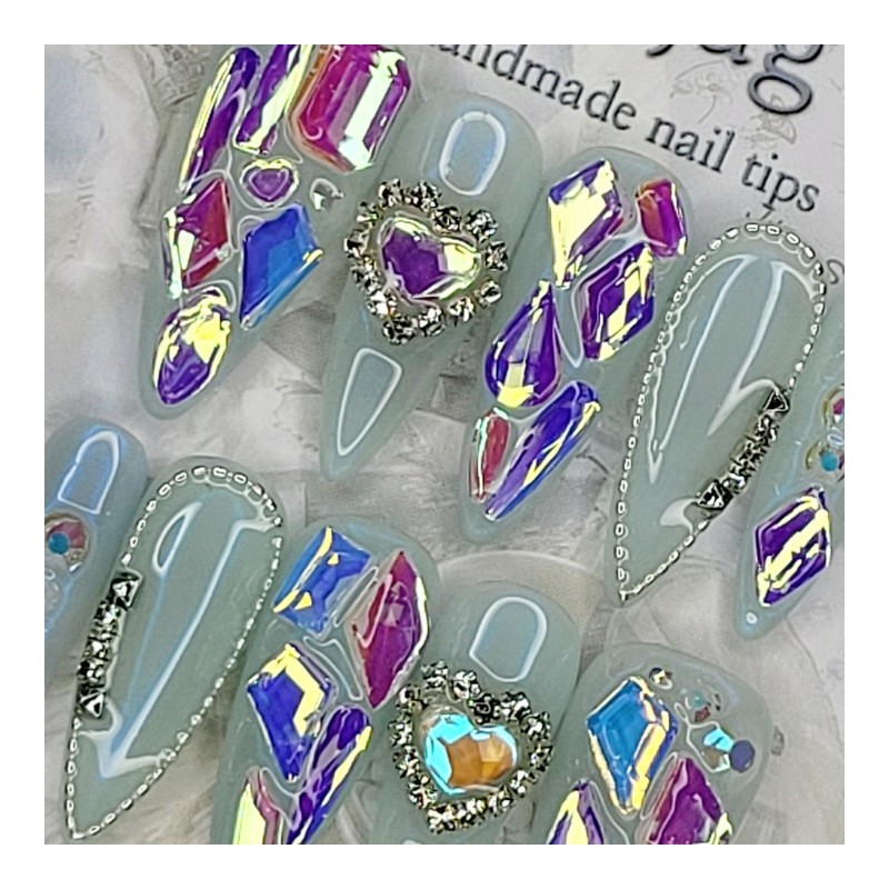 Blue Aurora Handmade Nail Tips - Oval M / 블루