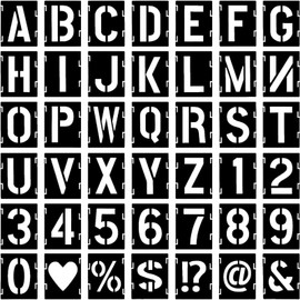 42-Piece Letter Stencil Set, 4 inch/10 cm, Reusable Letters, Numbers, Sign Stencils, Alphabet Stencil for Wooden Signs, Painting, DIY and Crafts (Colour: White)