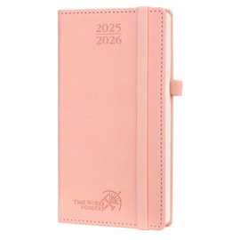 POPRUN Pocket Calendar 2025 2026 Small 16.5 x 9 cm (Aug.2025-Dec.2026) - Calendar 2025 2026 Small with PU Leather - Diary Planner 1 Week 2 Pages with Pen Loop - Pink