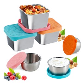 TPBSITNS 6 Pack Stainless Steel Snack Containers for Kids, 3 of 6oz Small Storage Containers and 3 of 1.4oz Salad Dressing Container with Lids, Food Containers for Lunch Adults School Office Travel