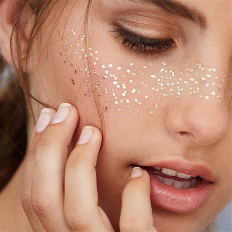 AKOAK 1 Pack Disposable Face Tattoo Waterproof Sticker Gold Personality
