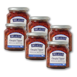 DeLallo Roasted Red Pepper Bruschetta, Gourmet Spread with Sweet Red Bell Peppers in Olive Oil, Non-GMO, Gluten Free, Kosher, Authentic Italian Recipe, 10 oz Jar (6 Pack)