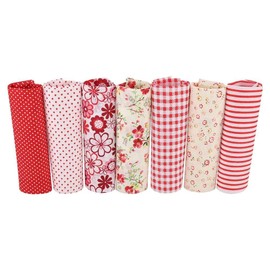 7 Pieces Of Cotton Fabric DIY Patchwork Square Quilted Sheet Craft Patchwork Pre-Cut Red Flower Series Cloth(25 * 25cm)