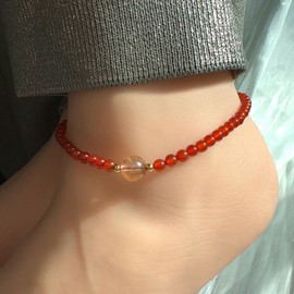 Lightock Reiki Crystals with Citrine Beaded Anklet Spiritual Gemstones Energy Ankle Bracelets for Women Beach Foot Jewelry (Red Agate)