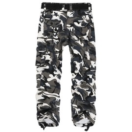 GSGGIG Men's Camo Cargo Pants Cotton Ripstop Outdoor Adventure Wear Casual Hiking Work Pants with Multi Pockets(No Belt) SK18Y Black White Camo 30