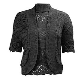 WearAll Ladies Crochet Shrug Knitted Bolero Top Women Cardigan - Black - 12/14