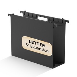 NORDUN Plastic Extra Capacity Hanging File Folder Letter Size,Heavy Duty 3 inch Expansion,Reinforced Black Large Hanging Folders,Adjustable Tabs,Filing Cabinet Folders for Bulky Files Office,12 Pack
