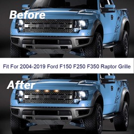 HUSUKU Front Grille Lights Fit for 2004-2019 Ford F150 F250 F350 Raptor/ 2013-2018 Dodge Ram 1500 Front Grill Grille LED Yellow Lights 3 Pack Black Lens