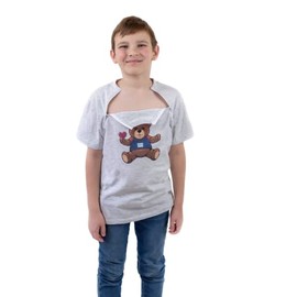 MandMcares Kid's Chemo T-Shirt with Chest Port Access | Dialysis Clothing with Chest Zippers for Catheter Easy Access (Large, Gray)