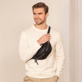 Gusti Acton Women's and Men's Bum Bag Festival Bag Vintage Black Leather, black, Retrò